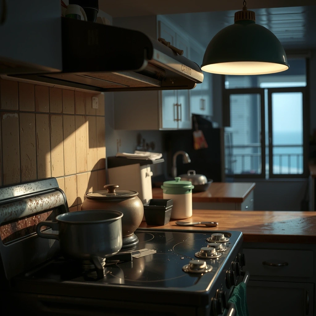 Before cleaning: greasy kitchen